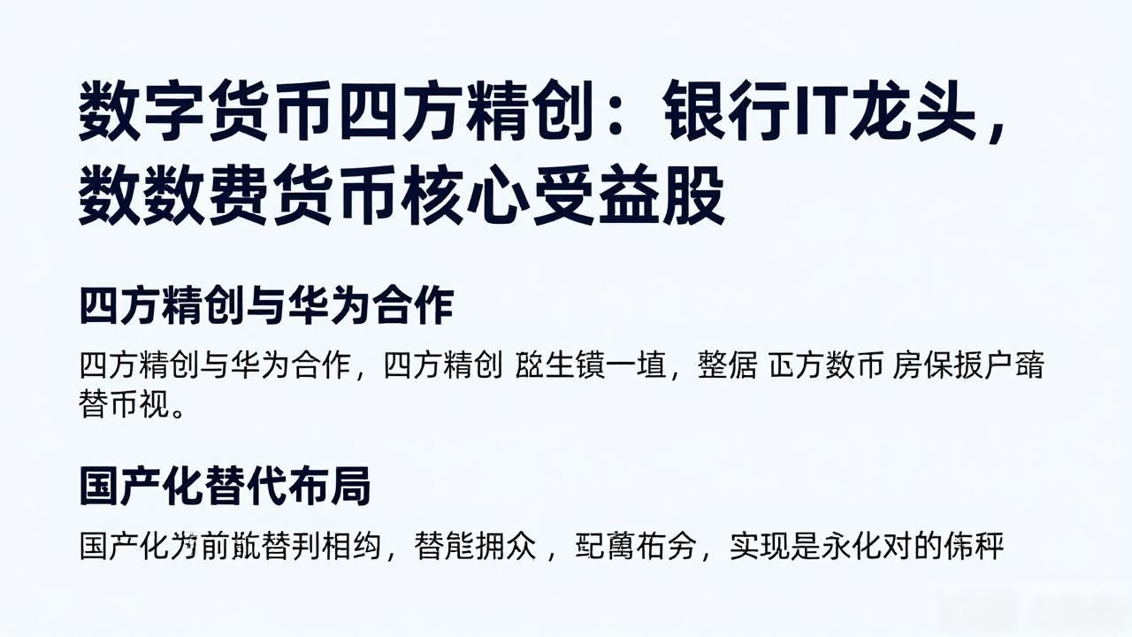 数字货币四方精创：银行IT龙头，数字货币核心受益股