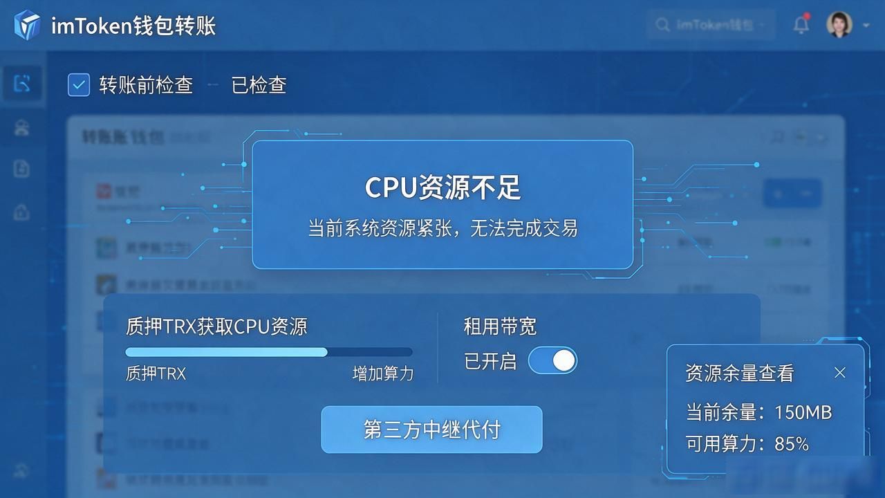 imtoken转账时CPU不足怎么解决？TRON资源不够怎么办