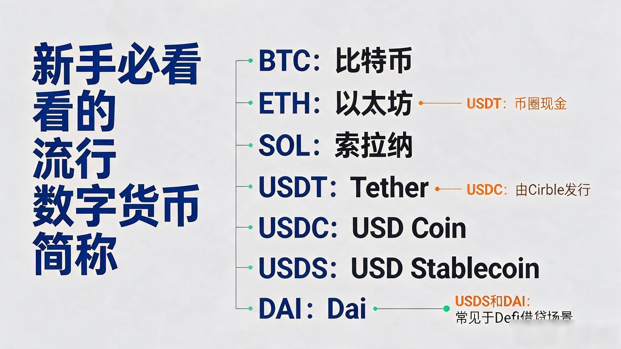 新手必看的流行数字货币简称，BTC、ETH、SOL全列出来了