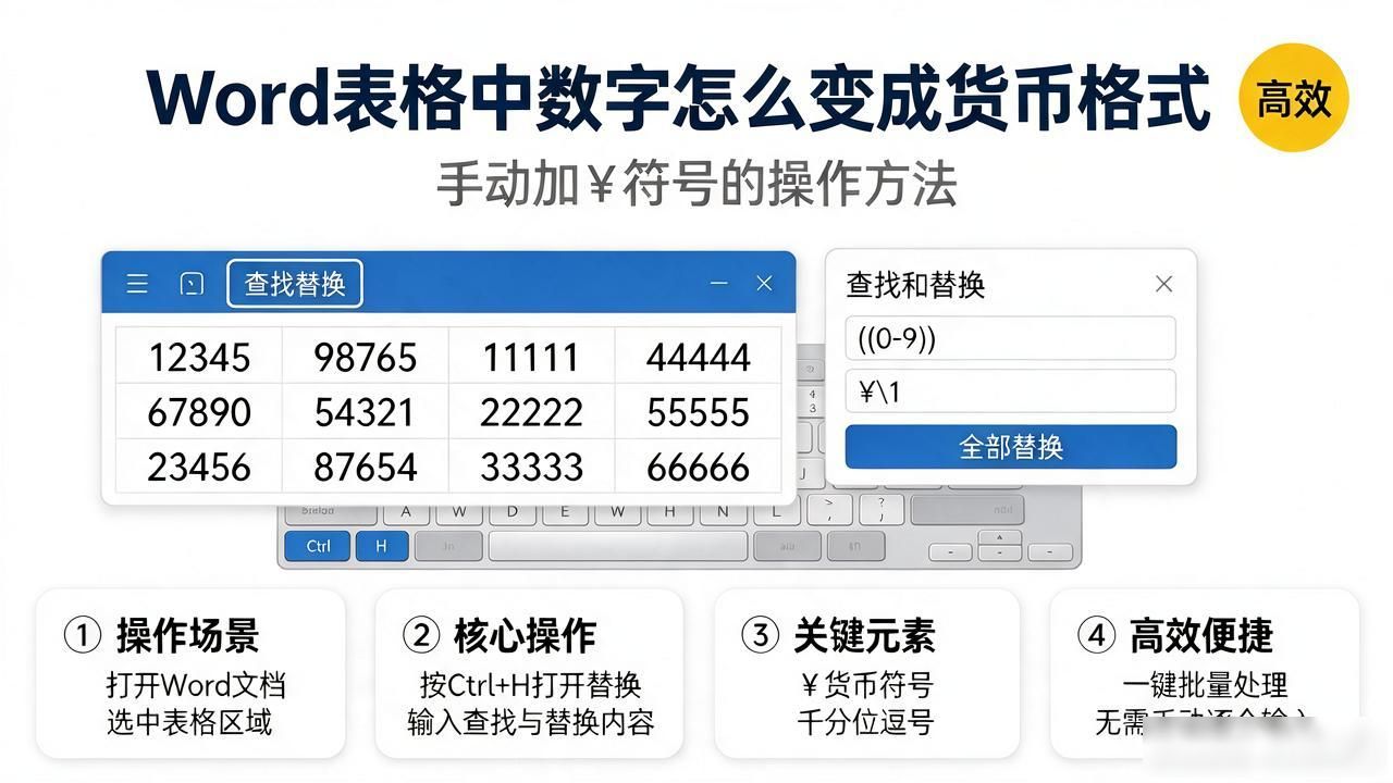 Word表格中数字怎么变成货币格式，手动加¥符号的操作方法